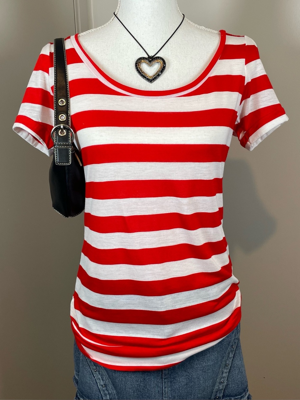 Y2K Emo Scene Red White Stripes Large Thin Shirt
